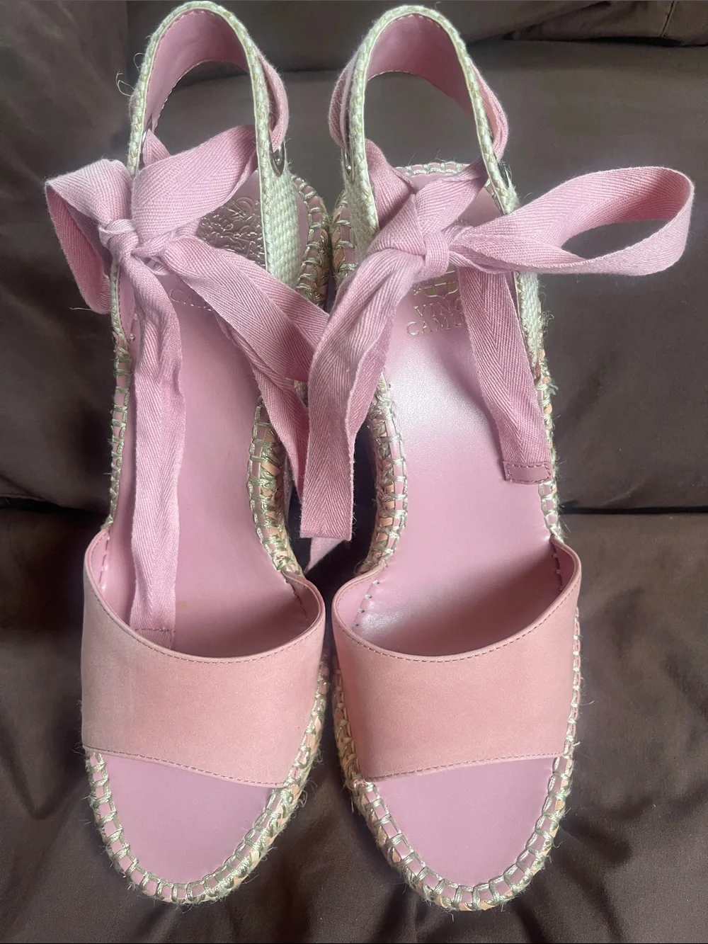 Vince Camuto Pink Suede Espadrille Sandals with Ankle Tie